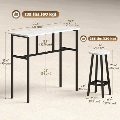 Bar Table Set Of 6, White Marble Breakfast Table And 4 Stools, White Bar Sets at Gallery Canada