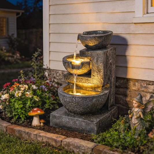 3-Tier Outdoor Water Fountain, Garden Waterfall With LED Lights, Pump Water Fountains Mixed-color at Gallery Canada