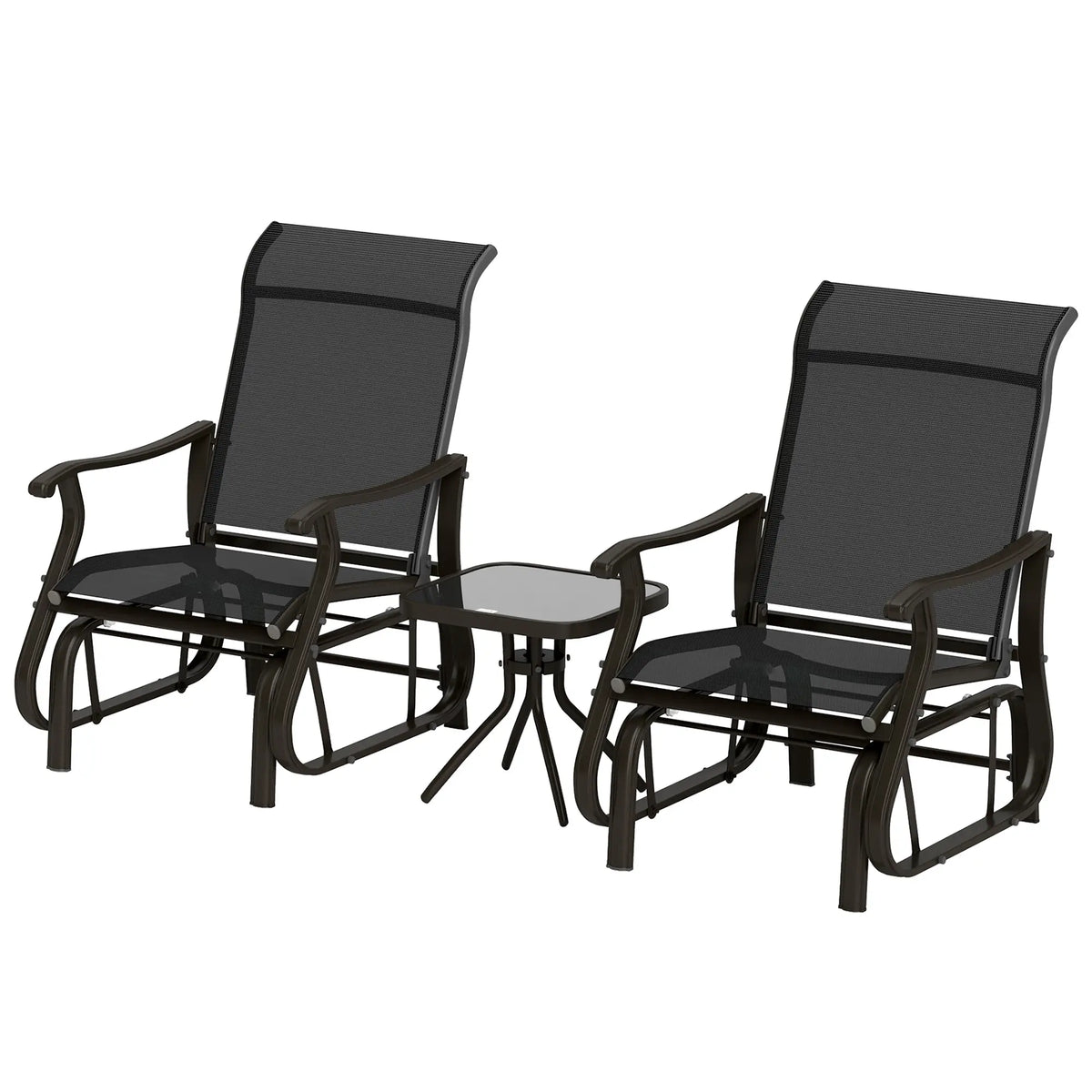 3 Fauteuils à bascule glissante, Ensemble de table de bistrot, Noir