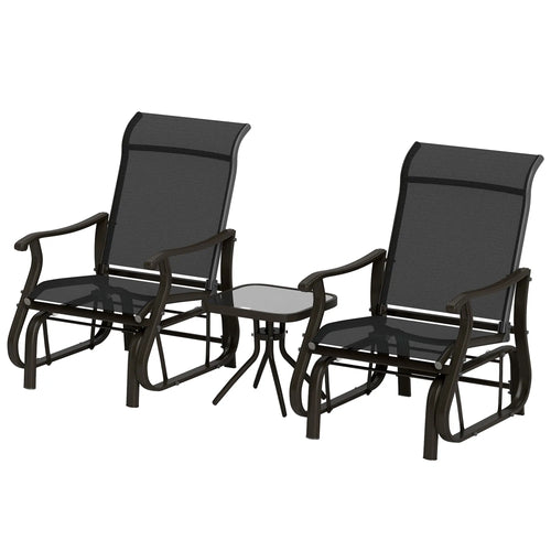 3PCs Gliding Rocking Chair, Bistro Tea Table Set, Black