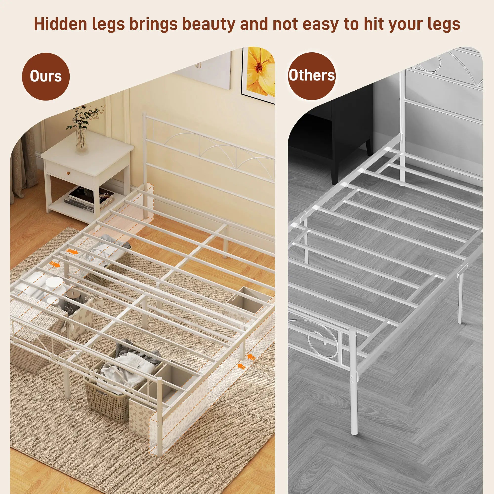 Metal Queen Platform Bed Frame with Headboard, Steel Slat Support, Underbed Storage, No Box Spring Needed, Easy Assembly Bed Frames at Gallery Canada