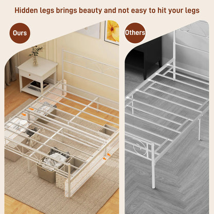 Metal Queen Platform Bed Frame with Headboard, Steel Slat Support, Underbed Storage, No Box Spring Needed, Easy Assembly Bed Frames at Gallery Canada