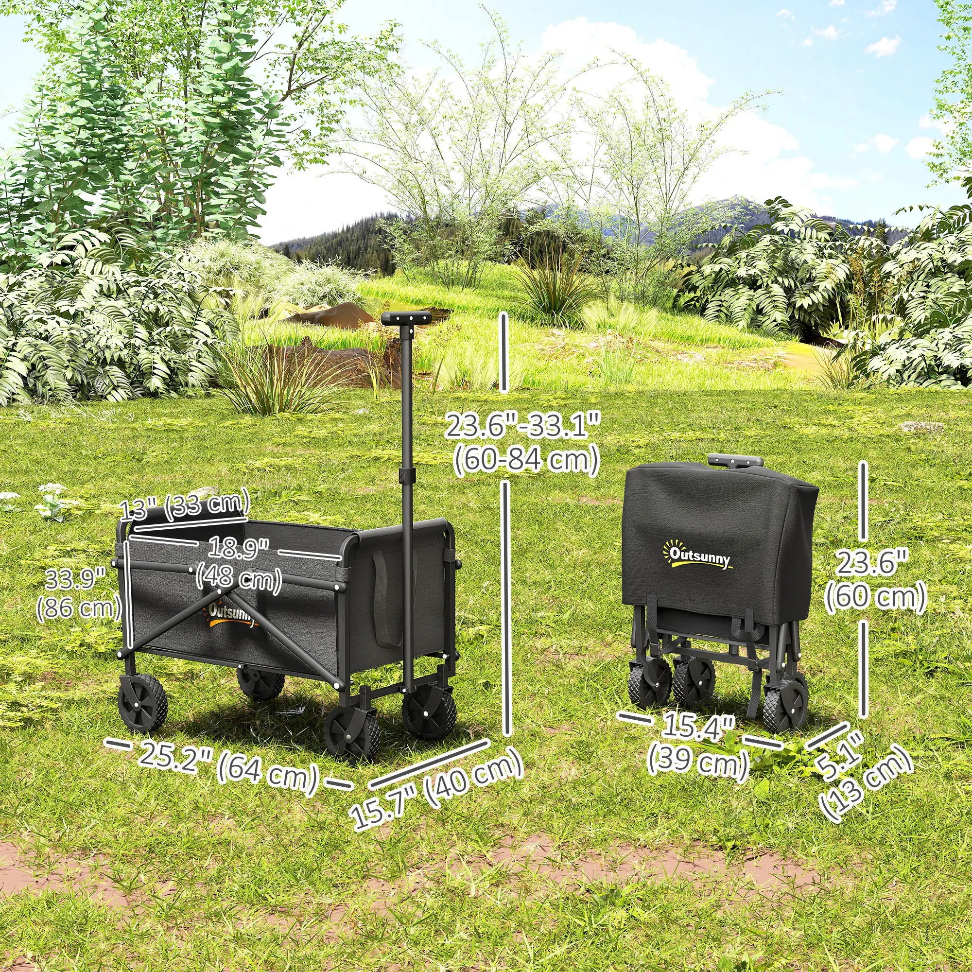 Small Collapsible Garden Cart, Heavy Duty, Universal Wheels, Adjustable Handle, Black Folding Garden Carts at Gallery Canada
