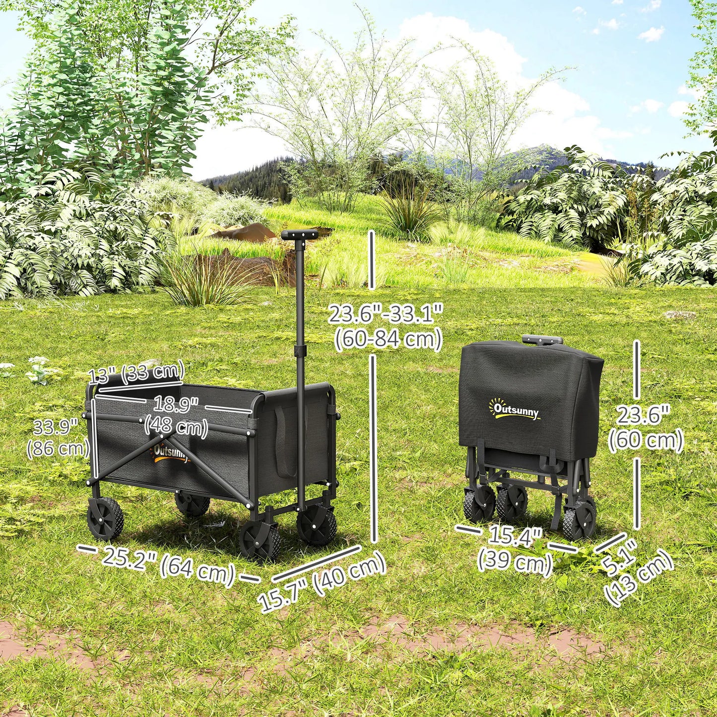 Small Collapsible Garden Cart, Heavy Duty, Universal Wheels, Adjustable Handle, Black Folding Garden Carts at Gallery Canada