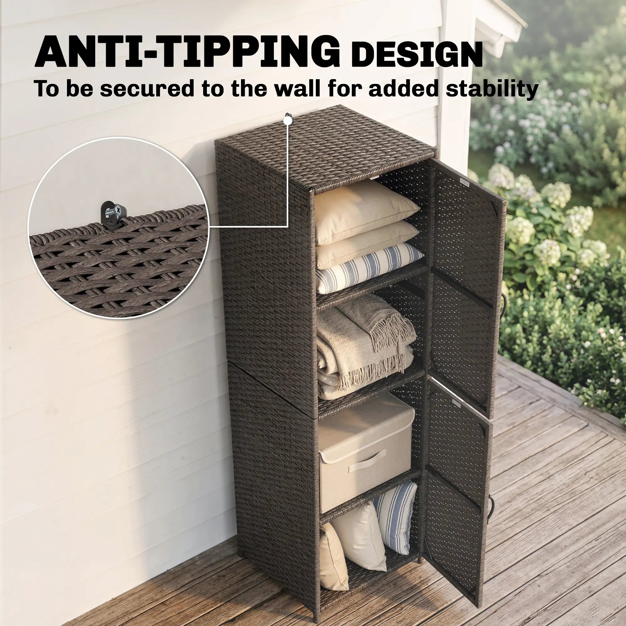 Wicker Outdoor Storage Cabinet, 4 Shelf Patio, Brown Patio Storage Boxes at Gallery Canada
