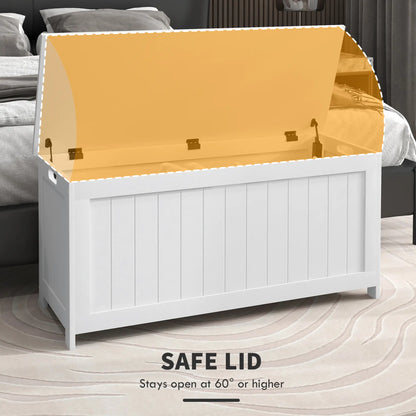 White Storage Trunk with Safety Hinges, Entryway Bench, Side Handles, White Storage Ottomans & Benches at Gallery Canada