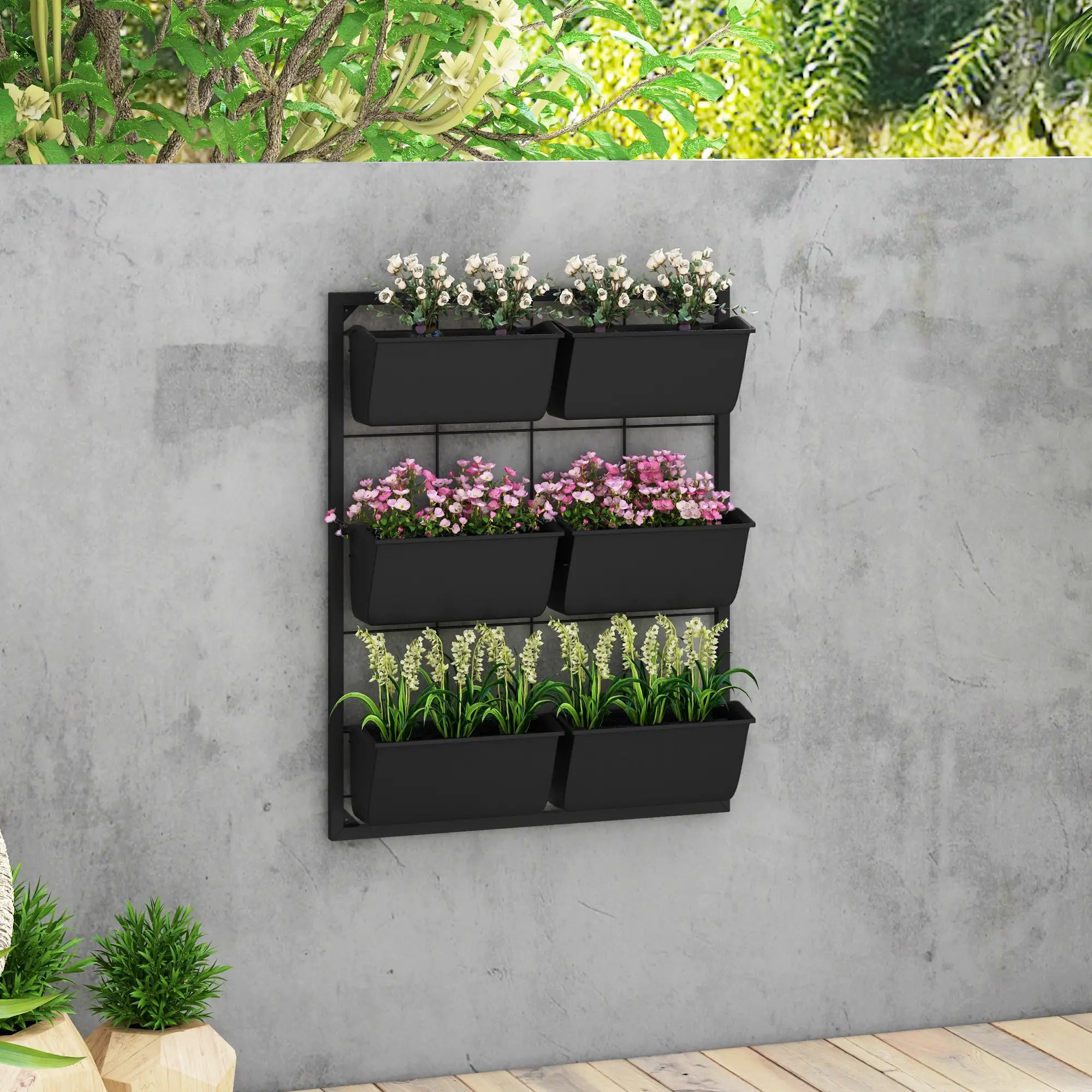3-Tier Wall Planter With 6 Pots, Indoor Outdoor Hanging Plant Holder Plant Stands at Gallery Canada