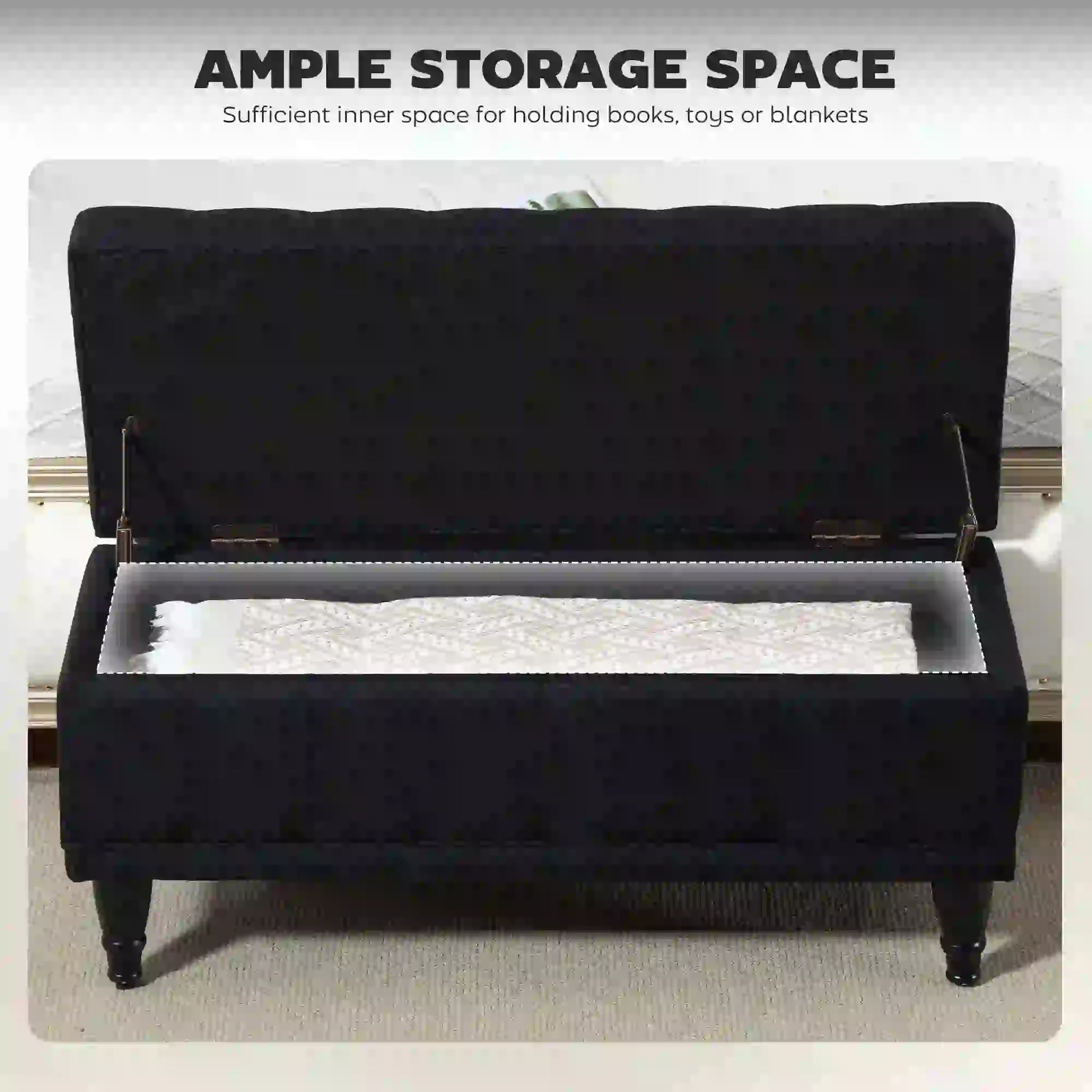 Storage Ottoman, Linen Fabric, Button Tufted, Black Storage Ottomans & Benches at Gallery Canada