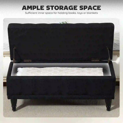 Storage Ottoman, Linen Fabric, Button Tufted, Black Storage Ottomans & Benches at Gallery Canada