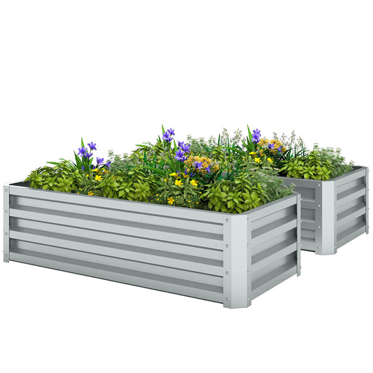 Galvanized Raised Garden Beds, Outdoor Planter Box, Set of 2, Silver Galvanized Planter Boxes Silver at Gallery Canada