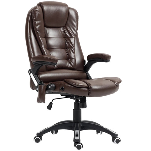 Reclining Massage Office Chair, High Back, Swivel Wheels, Dark Brown