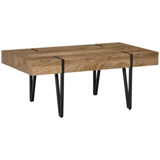 Rustic Coffee Table, Rectangle Nature Cocktail Table with Steel Hairpin Legs for Living Room - Gallery Canada