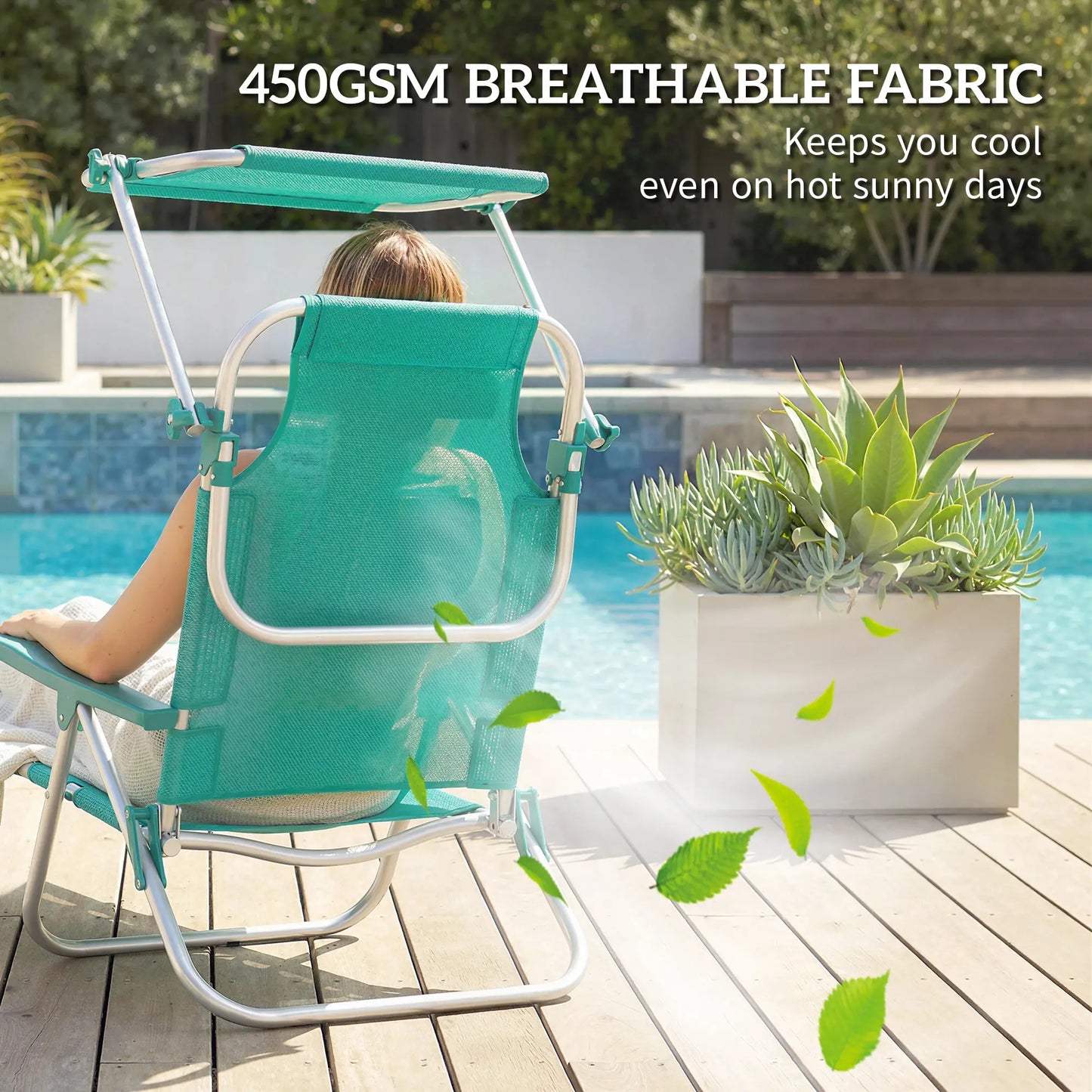 Folding Beach Chair, Adjustable Canopy, 6-Position Reclining, Turquoise Beach Accessories at Gallery Canada