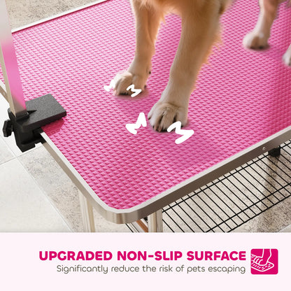 Adjustable Dog Grooming Table with 2 Safety Slings, Storage Basket, Pink Dog Grooming Tables at Gallery Canada
