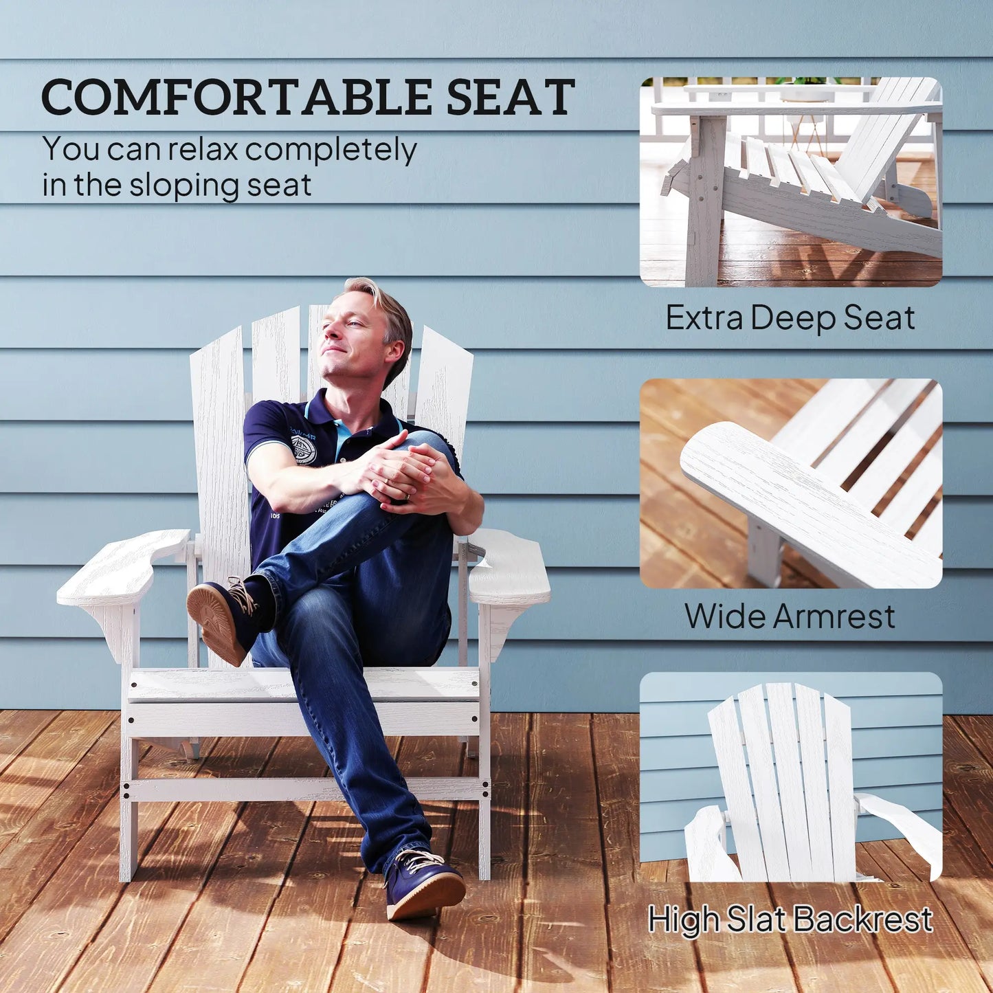 Wood Adirondack Chair, Outdoor Patio Muskoka Chair, White Patio Chairs at Gallery Canada