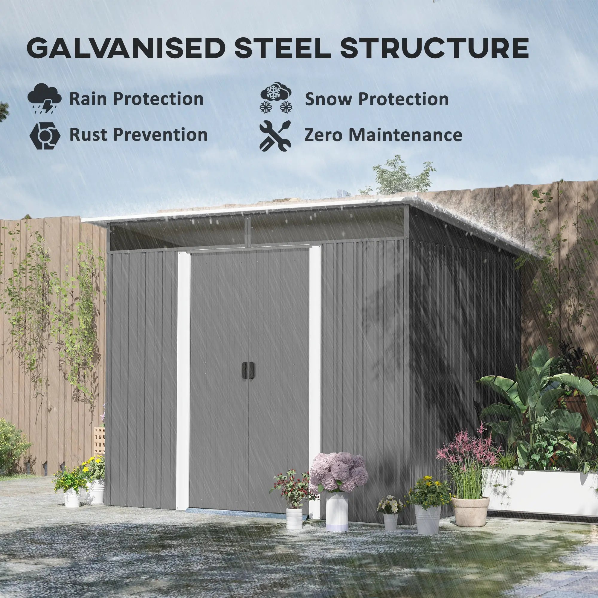 8.5' x 6' Metal Garden Shed, Utility Tool Storage, Grey Sheds at Gallery Canada