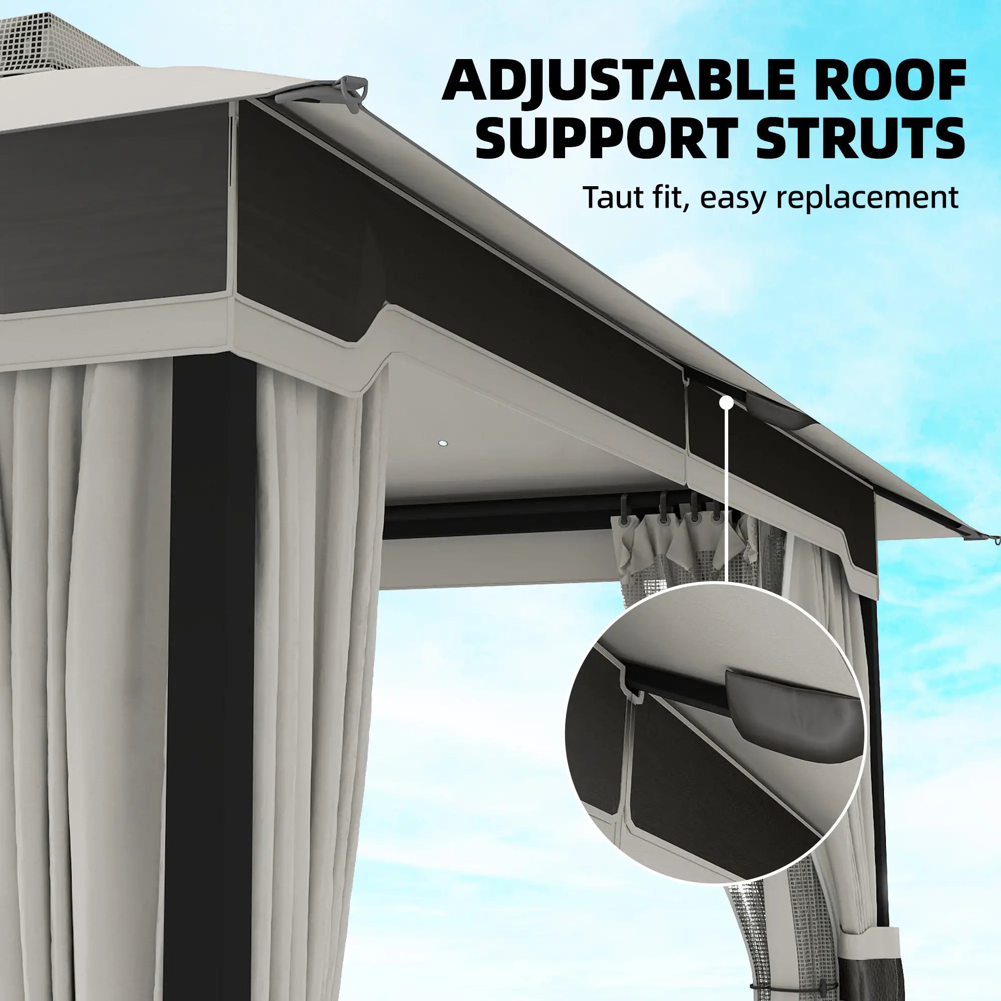 10' x 12' Patio Gazebo, Double Roof Canopy Shelter, Steel Frame, Light Grey Gazebos at Gallery Canada