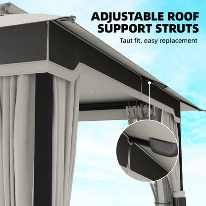 10' x 12' Patio Gazebo, Double Roof Canopy Shelter, Steel Frame, Light Grey Gazebos at Gallery Canada