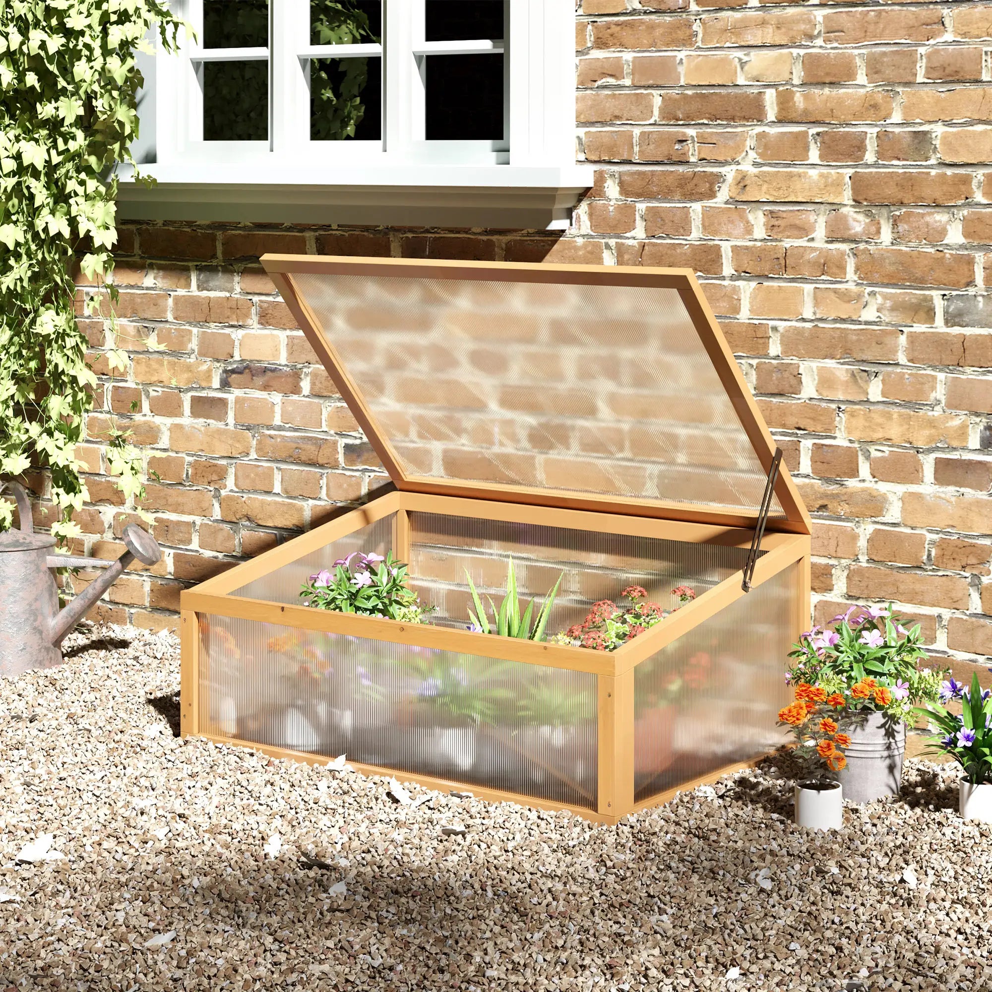 Portable Wooden Cold Frame Greenhouse, Openable Top, 35.5