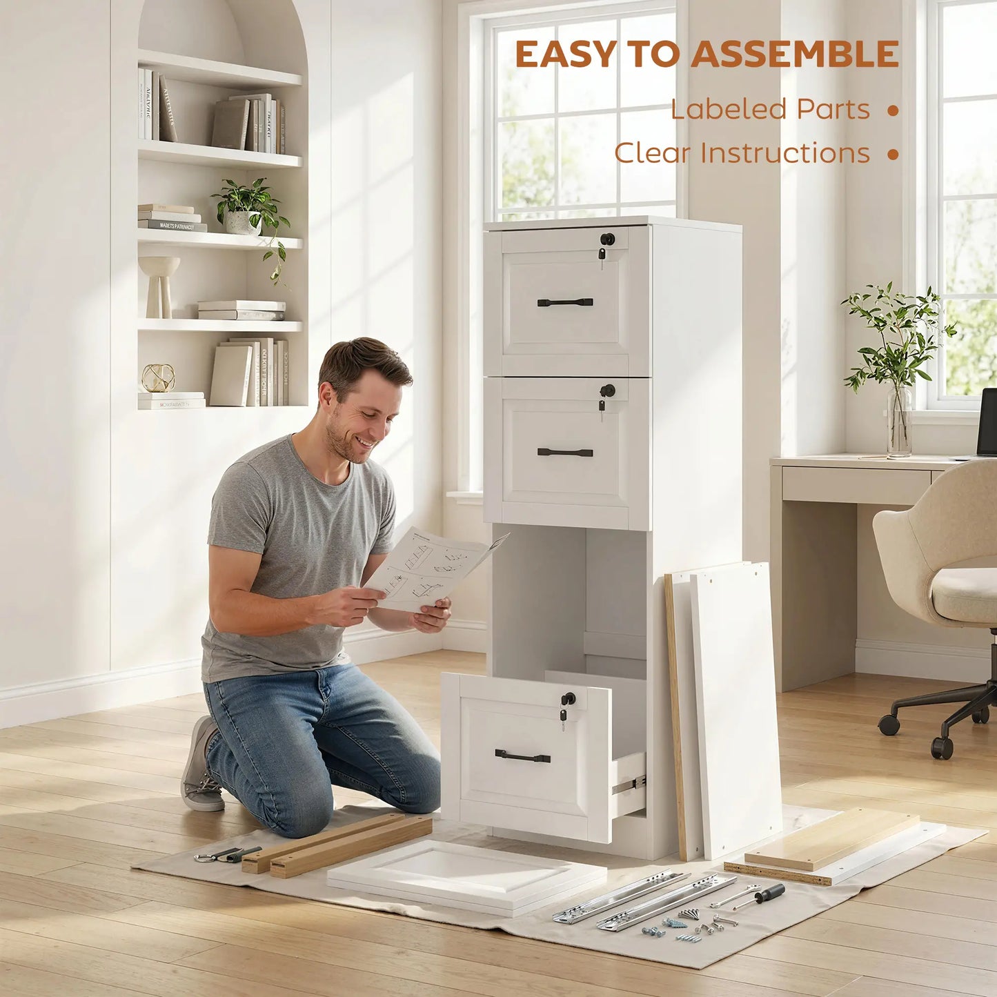 4 Drawer File Cabinet With Lock, Vertical Filing Cabinet, White Office Cabinets & Cupboards at Gallery Canada