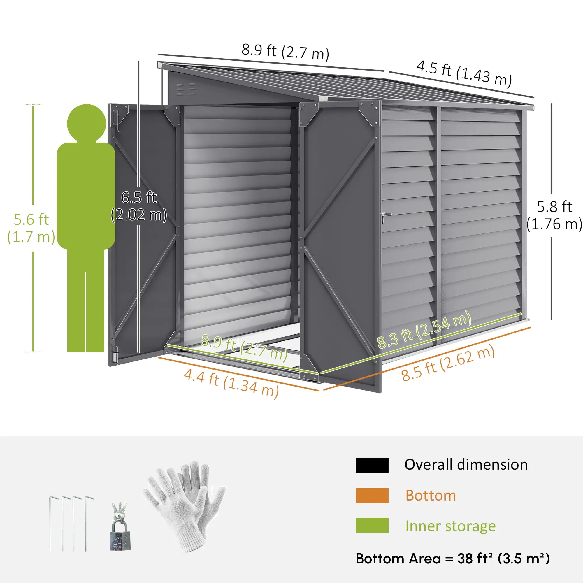 4.6' x 9' Steel Outdoor Storage Shed, Lean to, Lockable Doors, Grey Sheds at Gallery Canada