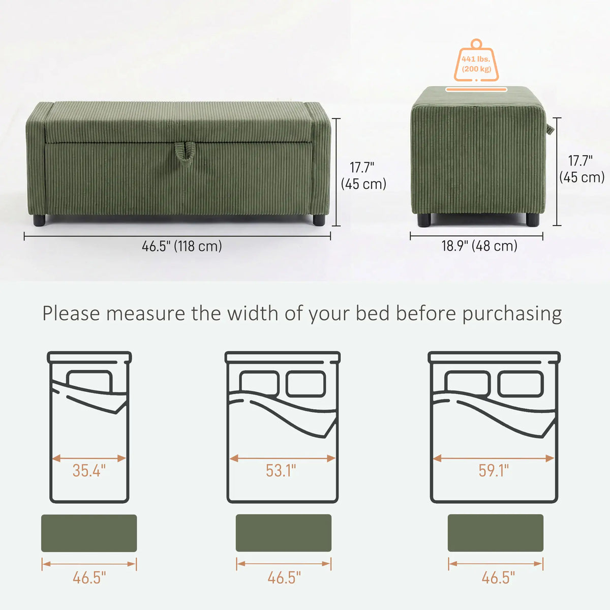 Storage Ottoman, Upholstered Corduroy Bench, Dark Green Storage Ottomans & Benches at Gallery Canada
