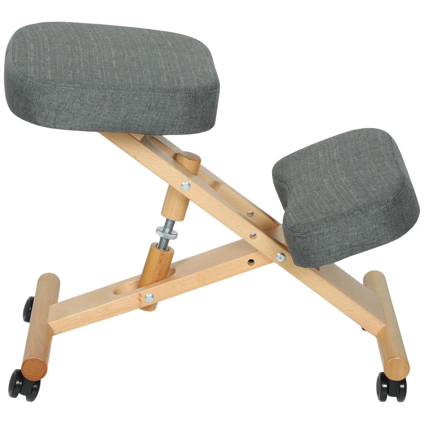 Ergonomic Kneeling Chair, Rubberwood Frame, Wheels, Dark Grey