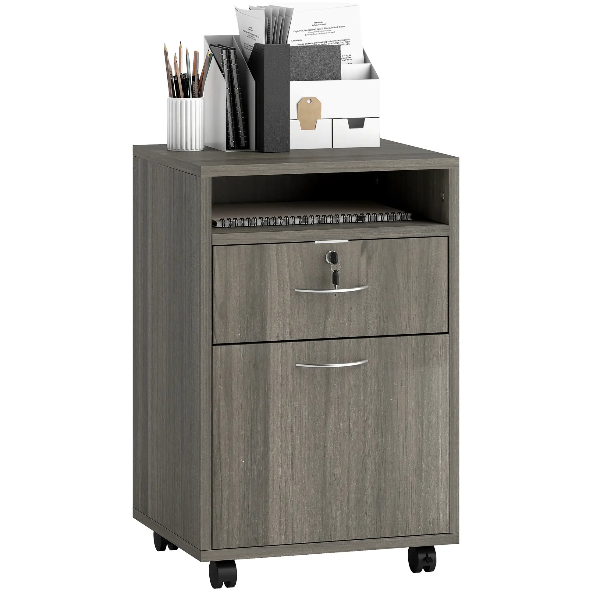 24" Filing Cabinet, Lockable Drawer, Wheels, Distressed Grey Office Cabinets & Cupboards at Gallery Canada