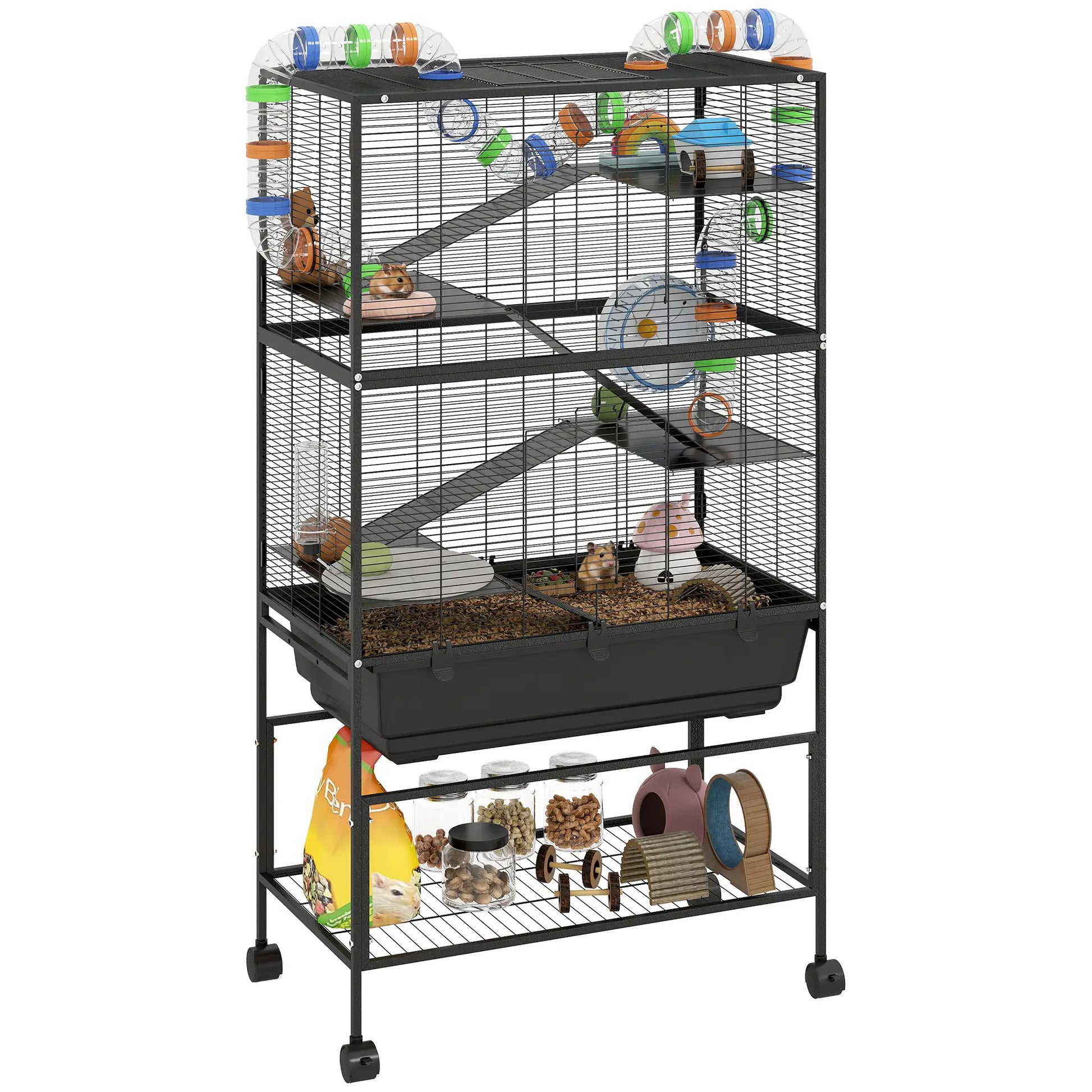 5 Tier Rolling Hamster Cage, 7" Deep Tray, Exercise Wheel, Tube System Hamster Cages at Gallery Canada