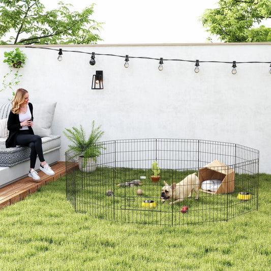 24 Inch Foldable Metal Pet Playpen, Dog Kennel Cage, 12 Panels Dog PlayPens Black at Gallery Canada