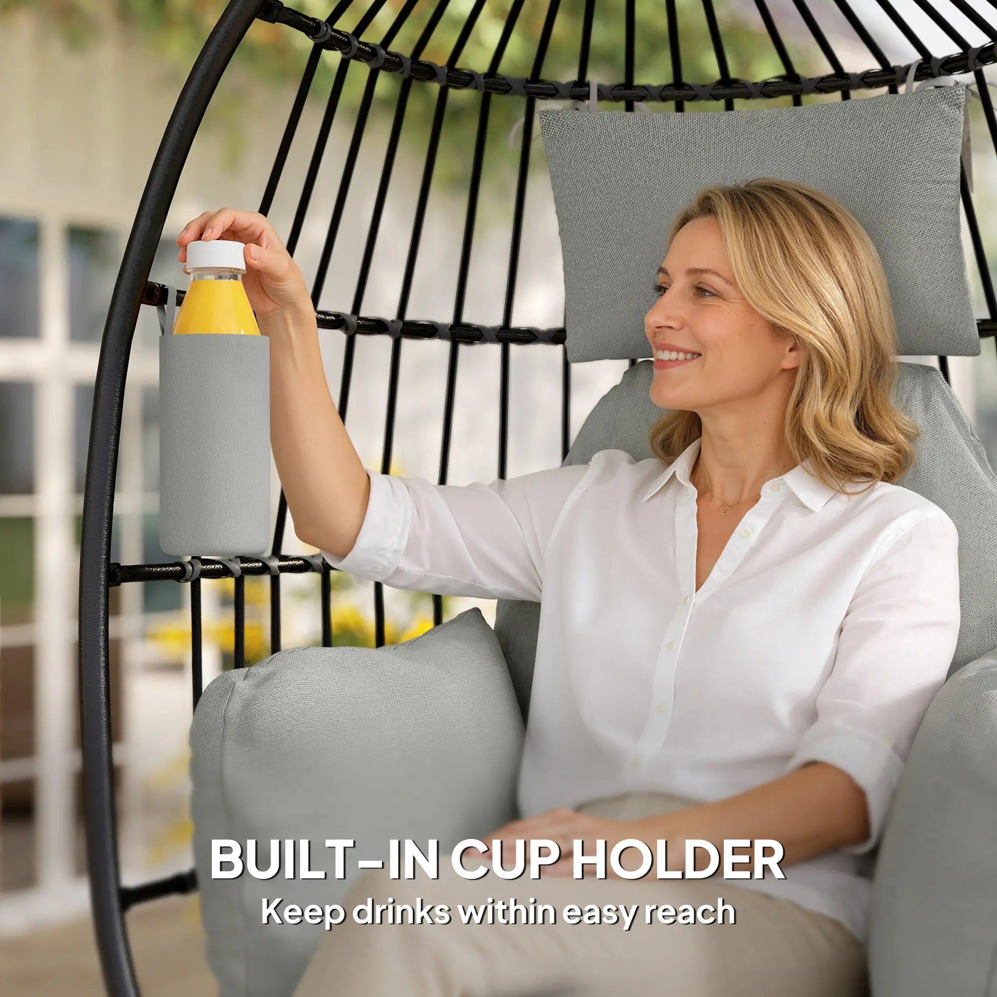 Foldable Hanging Egg Chair, With Head Pillow And Cup Holder, Dark Grey Hanging Porch Swings at Gallery Canada