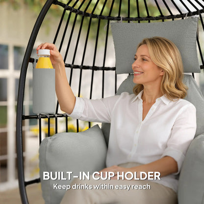 Foldable Hanging Egg Chair, With Head Pillow And Cup Holder, Dark Grey Hanging Porch Swings at Gallery Canada