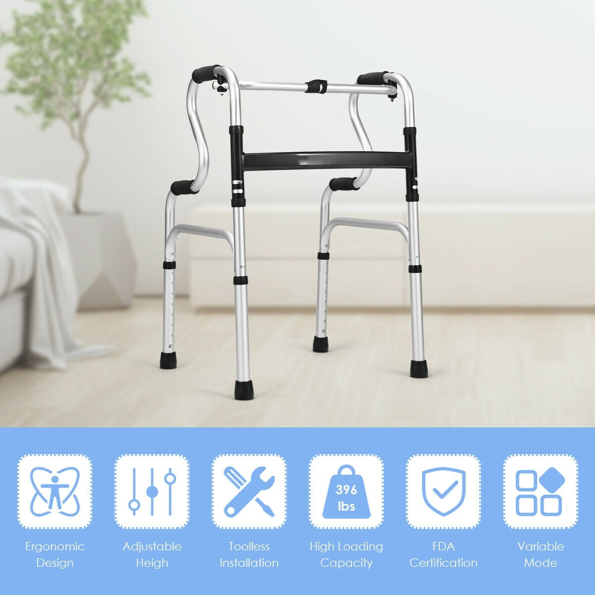 Folding Aluminum Walking Frame Walker, Silver Walkers & Rollators at Gallery Canada