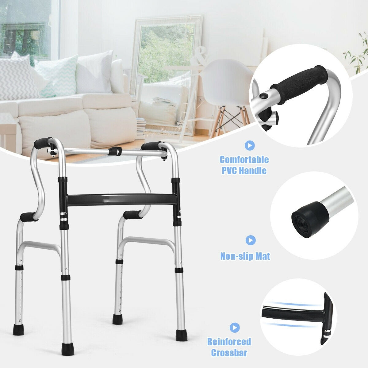 Folding Aluminum Walking Frame Walker, Silver Walkers & Rollators at Gallery Canada