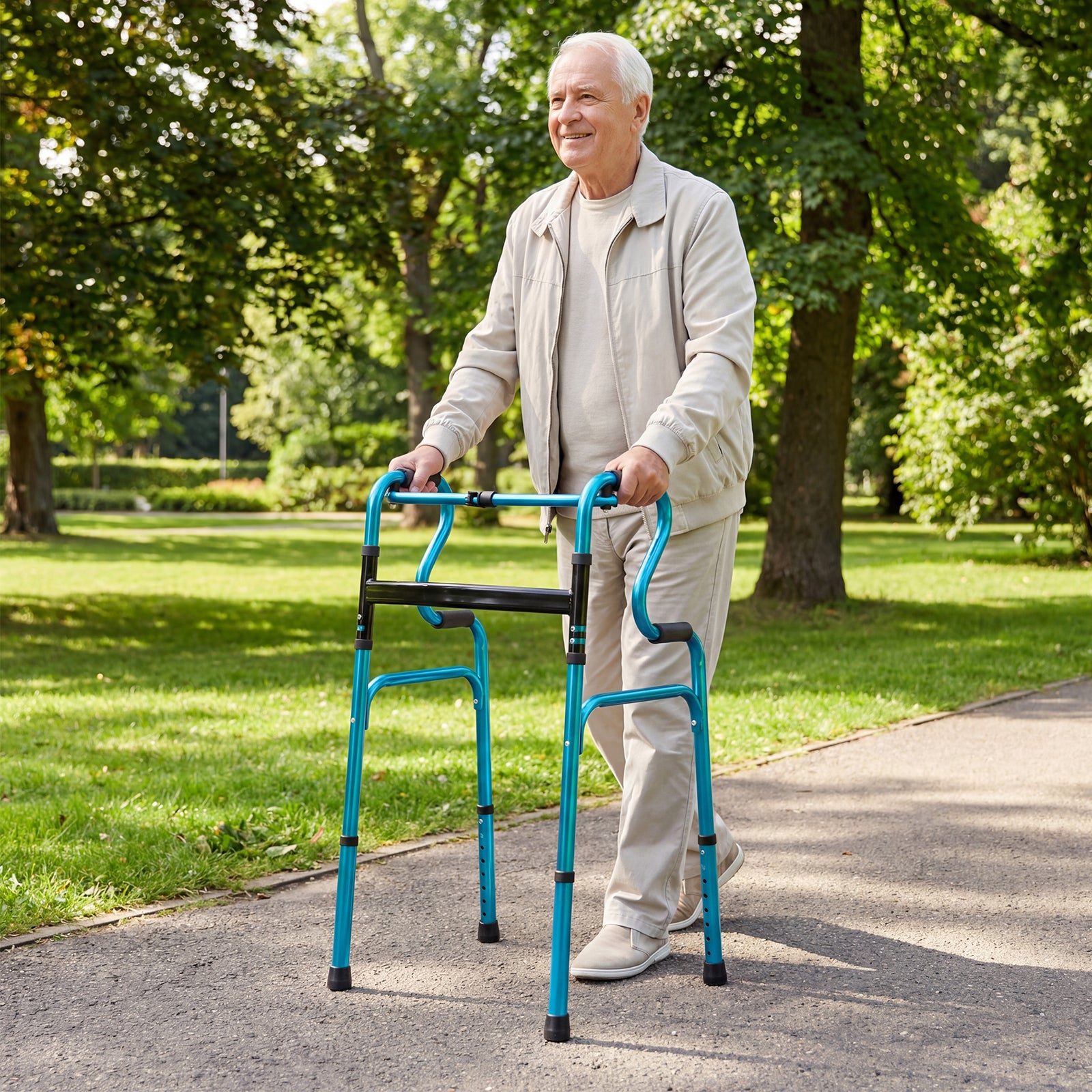 Folding Aluminum Walker, One-Button Fold, Navy Walkers & Rollators at Gallery Canada