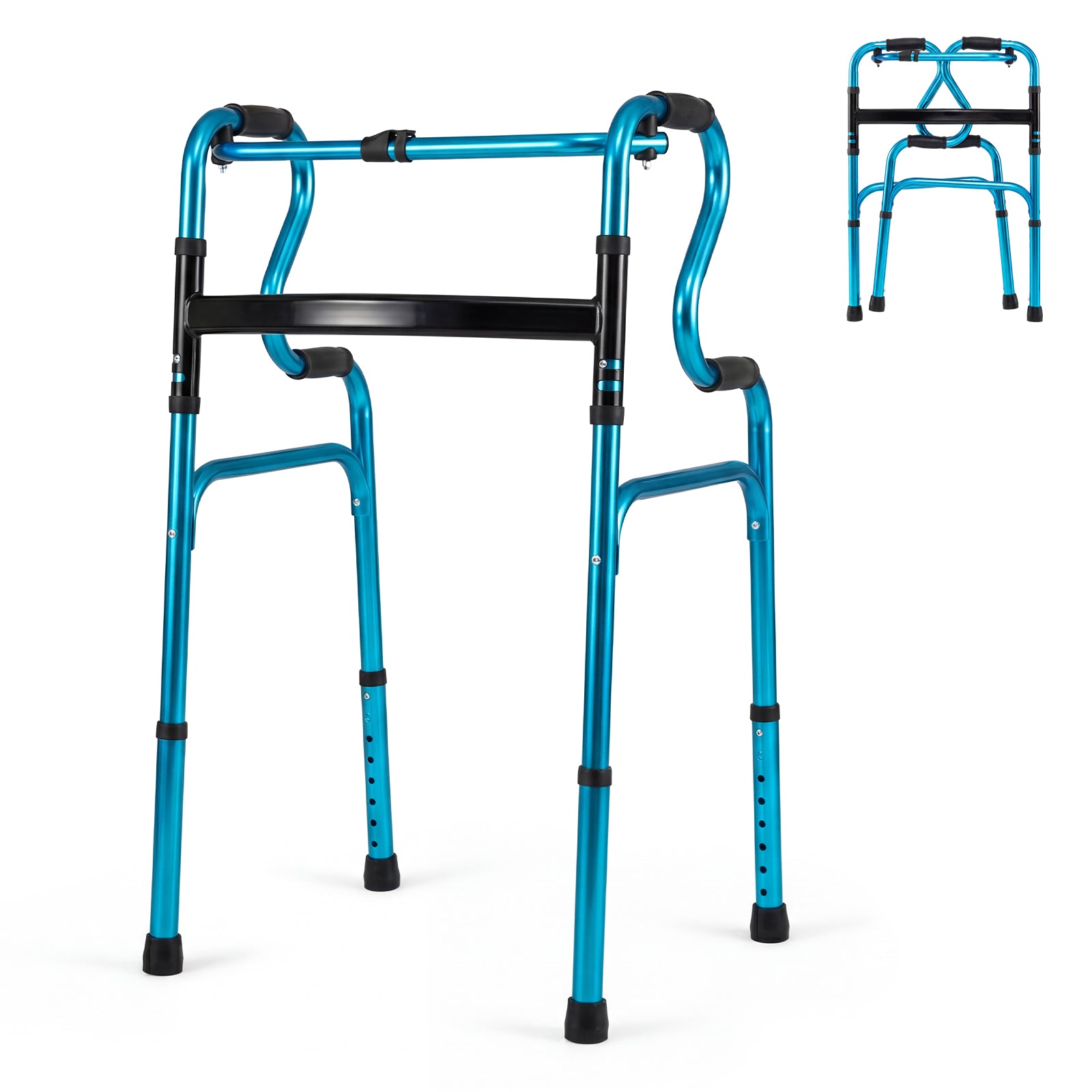 Folding Aluminum Walker, One-Button Fold, Navy Walkers & Rollators at Gallery Canada