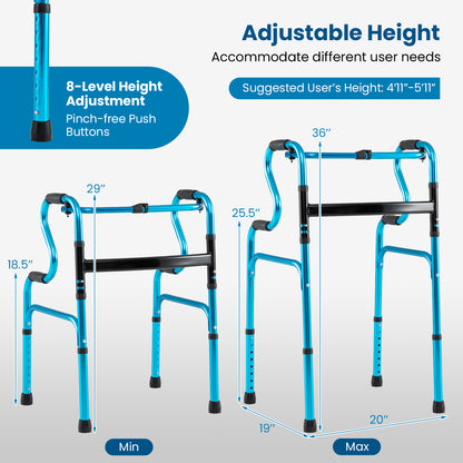 Folding Aluminum Walker, One-Button Fold, Navy Walkers & Rollators at Gallery Canada