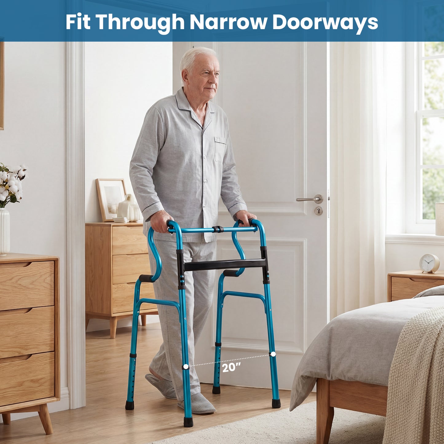 Folding Aluminum Walker, One-Button Fold, Navy Walkers & Rollators at Gallery Canada