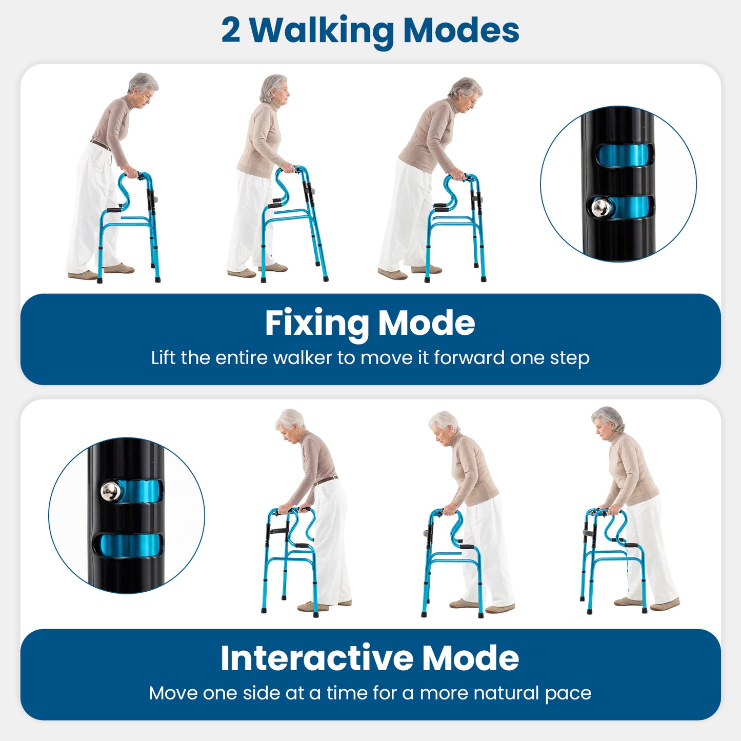 Folding Aluminum Walker, One-Button Fold, Navy Walkers & Rollators at Gallery Canada