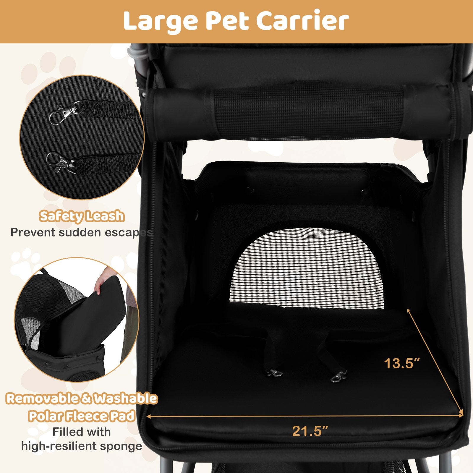 One-Click Folding Pet Stroller Lightweight Cat Strolling Cart with Adjustable Canopy, Black Dog Supplies at Gallery Canada