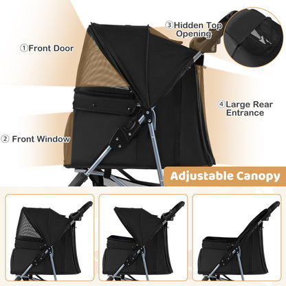 One-Click Folding Pet Stroller Lightweight Cat Strolling Cart with Adjustable Canopy, Black Dog Supplies at Gallery Canada