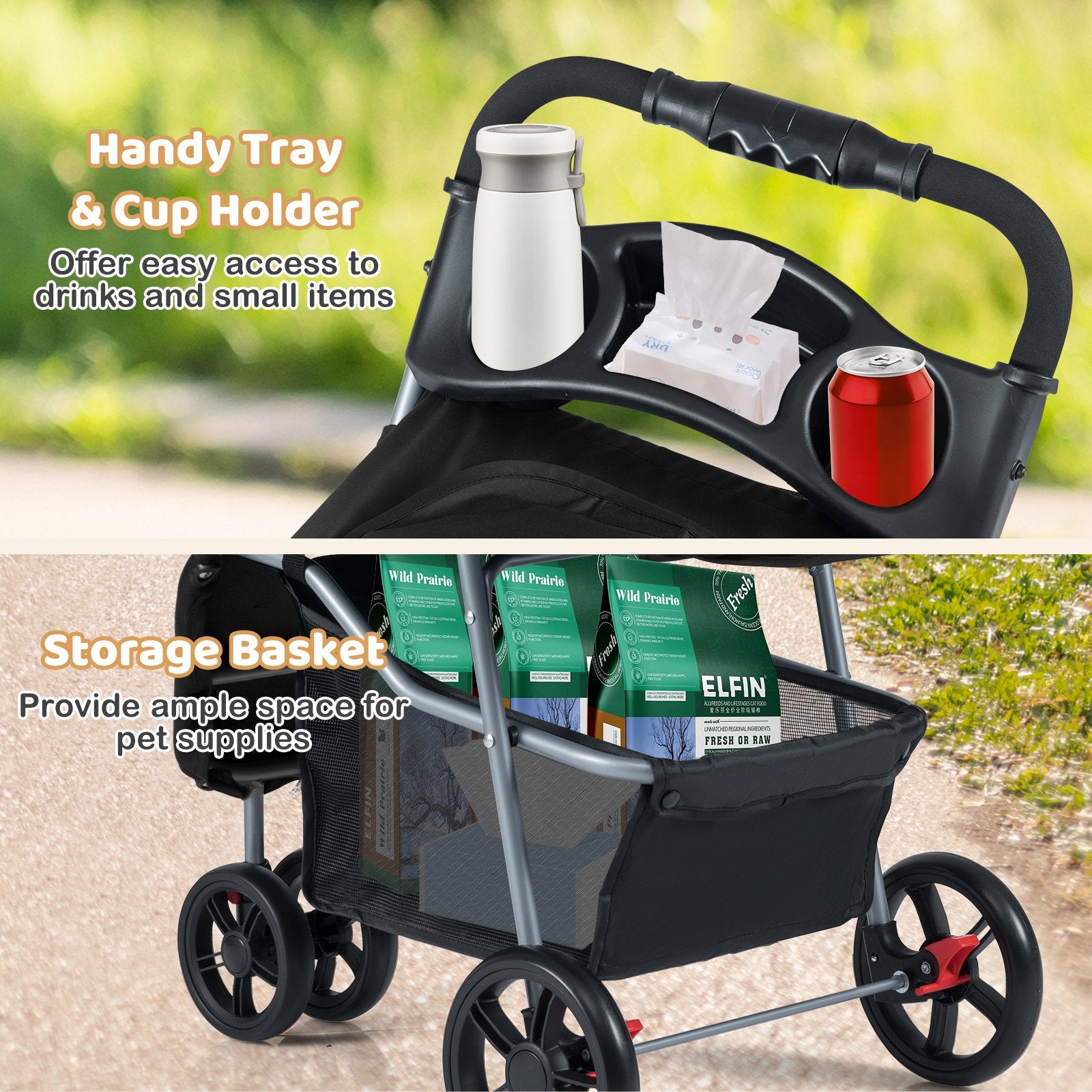 One-Click Folding Pet Stroller Lightweight Cat Strolling Cart with Adjustable Canopy, Black Dog Supplies at Gallery Canada