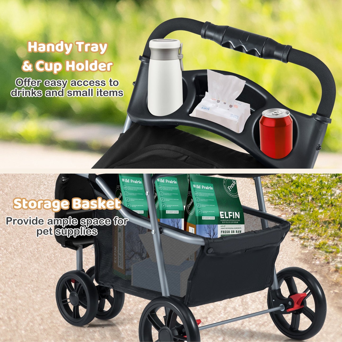 One-Click Folding Pet Stroller Lightweight Cat Strolling Cart with Adjustable Canopy, Black Dog Supplies at Gallery Canada