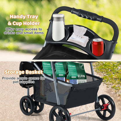 One-Click Folding Pet Stroller Lightweight Cat Strolling Cart with Adjustable Canopy, Black Dog Supplies at Gallery Canada