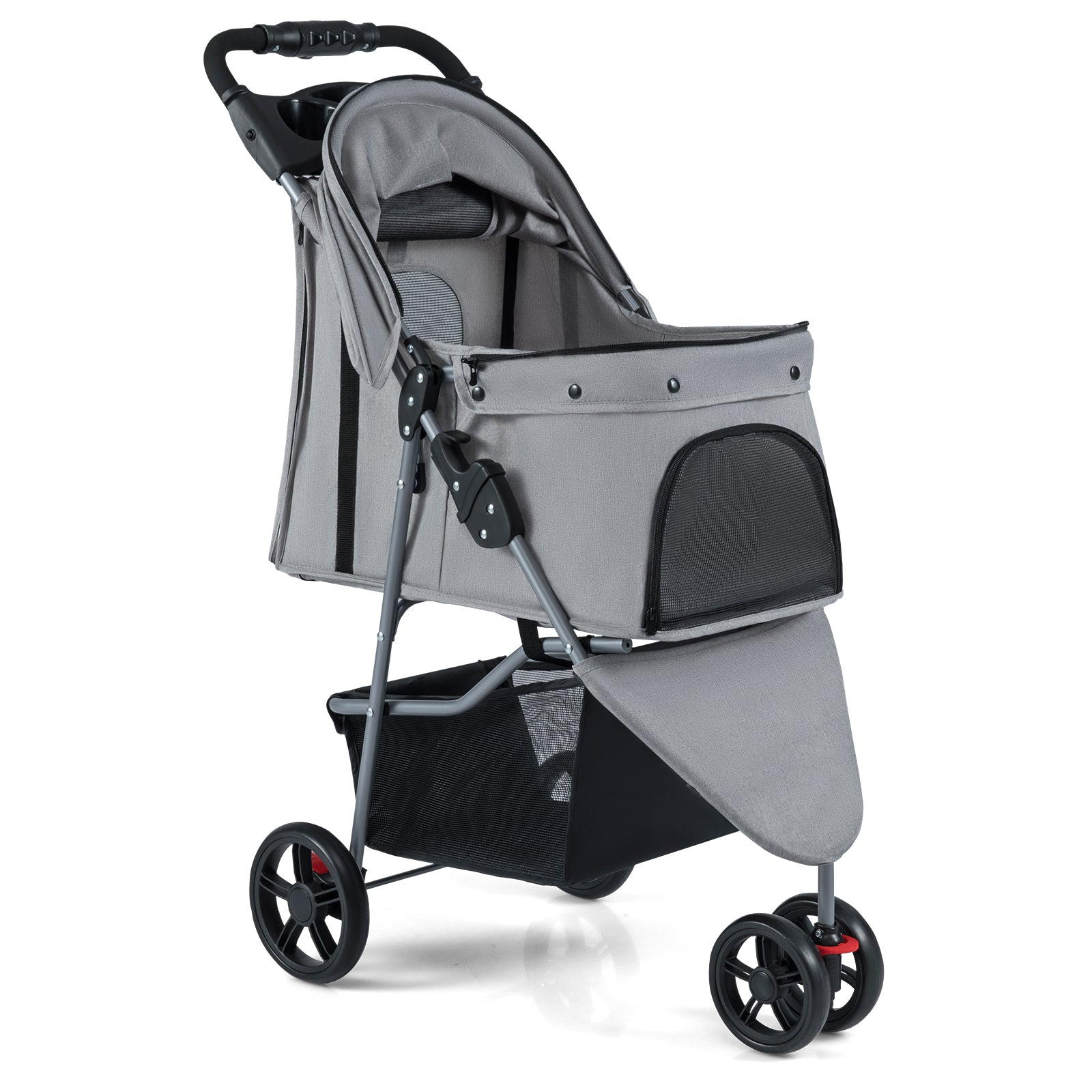 One-Click Folding Pet Stroller Lightweight Cat Strolling Cart with Adjustable Canopy, Gray Dog Supplies Gray at Gallery Canada