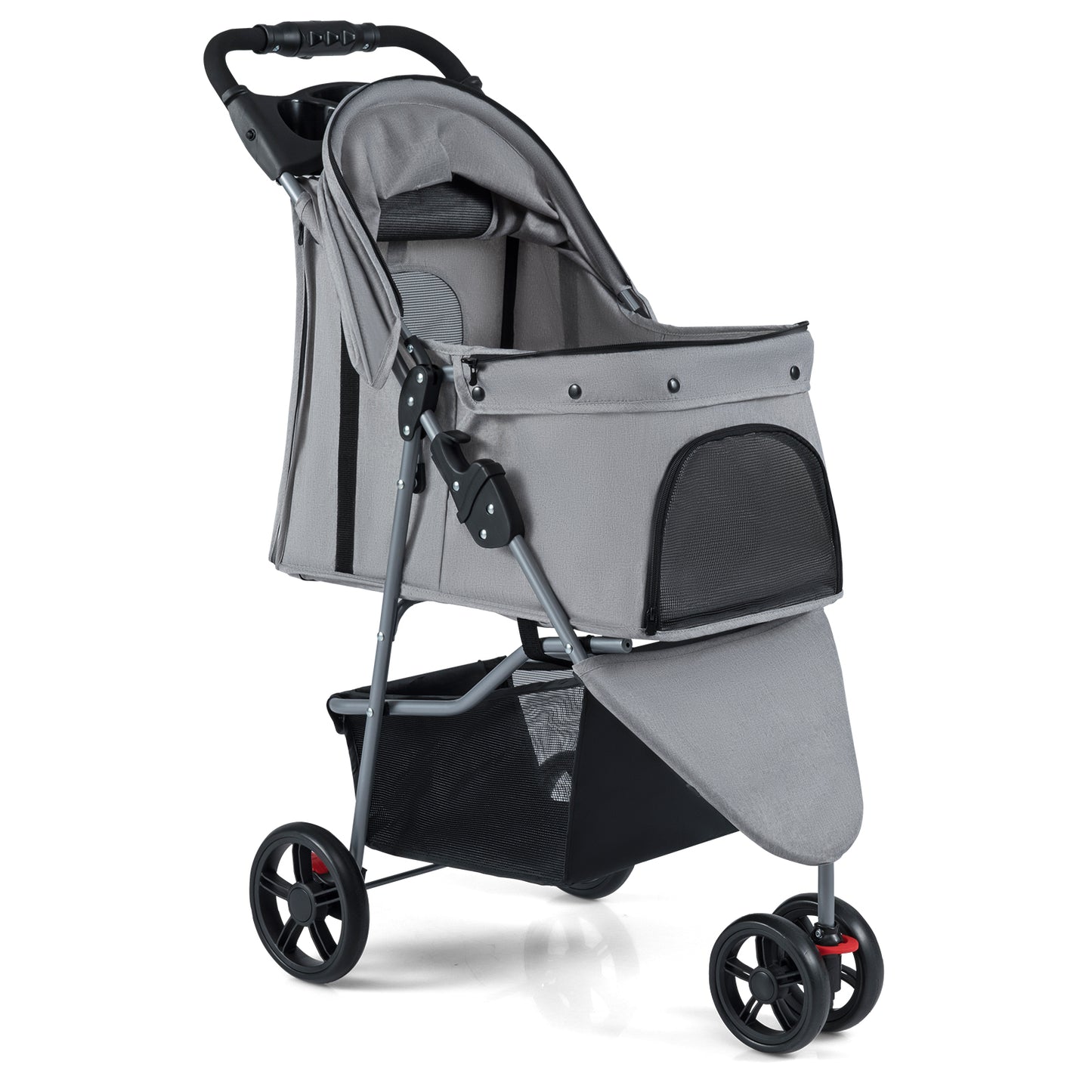 One-Click Folding Pet Stroller Lightweight Cat Strolling Cart with Adjustable Canopy, Gray Dog Supplies Gray at Gallery Canada