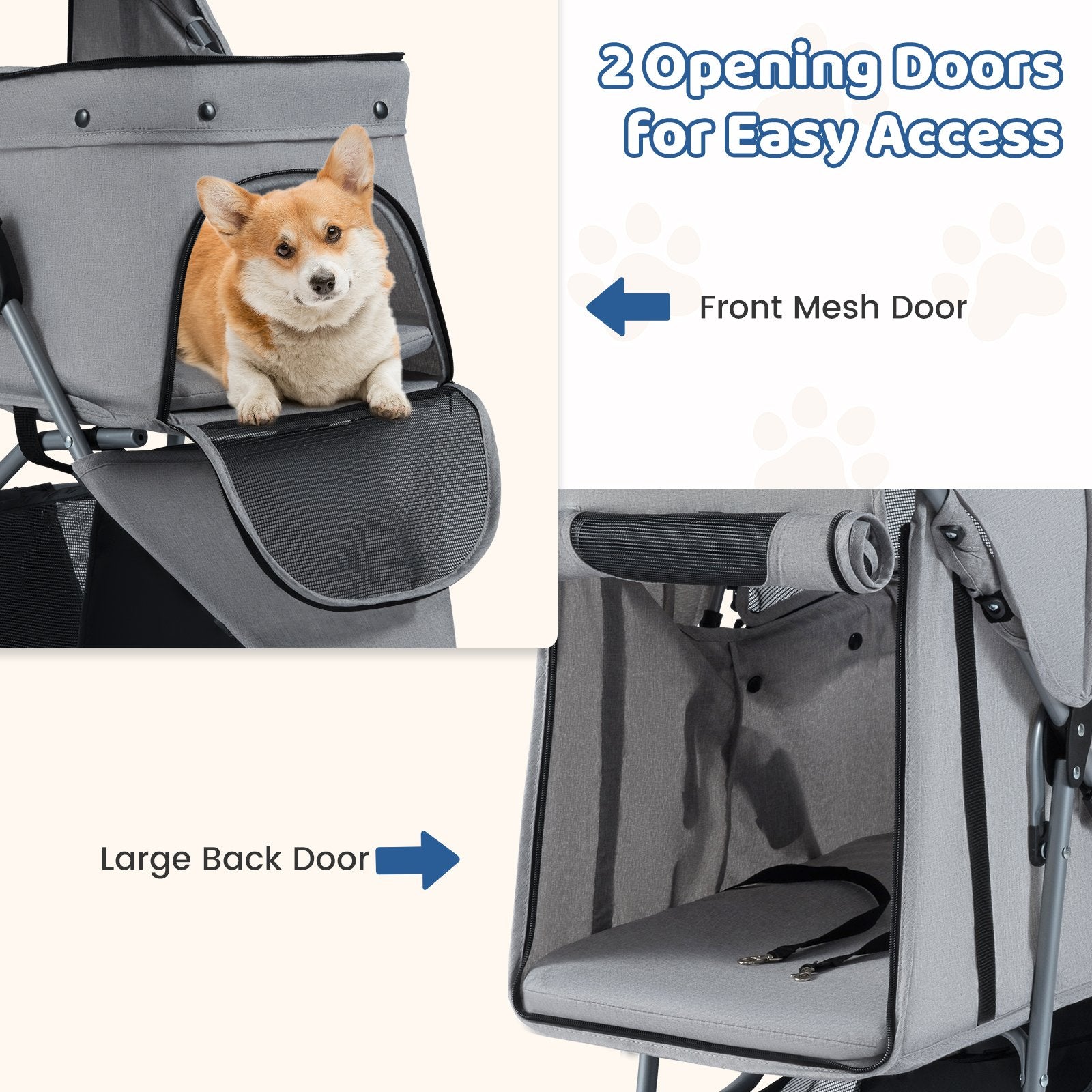 One-Click Folding Pet Stroller Lightweight Cat Strolling Cart with Adjustable Canopy, Gray Dog Supplies at Gallery Canada