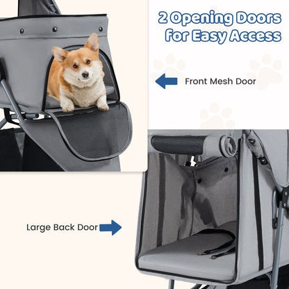 One-Click Folding Pet Stroller Lightweight Cat Strolling Cart with Adjustable Canopy, Gray Dog Supplies at Gallery Canada