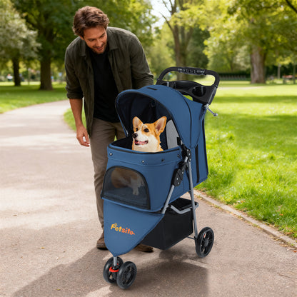 One-Click Folding Pet Stroller Lightweight Cat Strolling Cart with Adjustable Canopy, Navy Dog Supplies at Gallery Canada