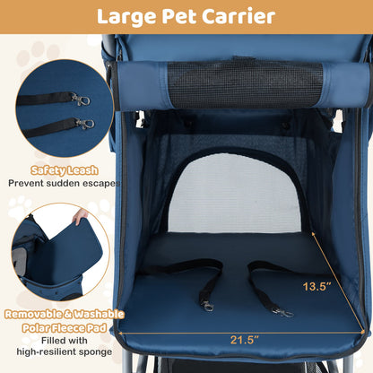 One-Click Folding Pet Stroller Lightweight Cat Strolling Cart with Adjustable Canopy, Navy Dog Supplies at Gallery Canada